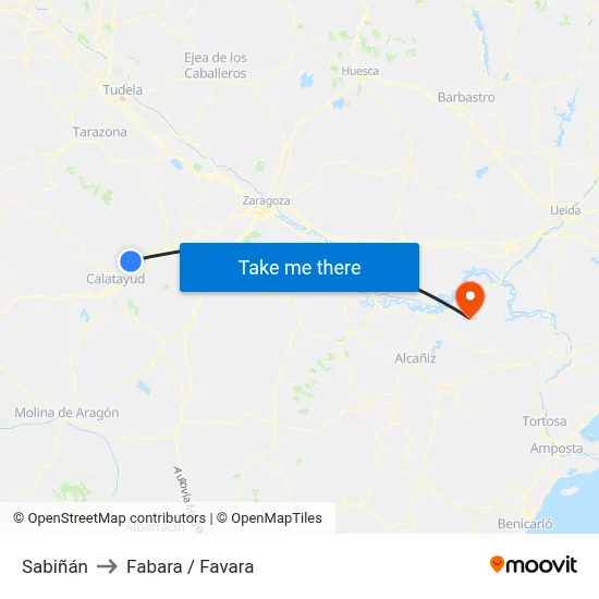 Sabiñán to Fabara / Favara map