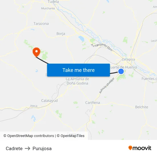 Cadrete to Purujosa map