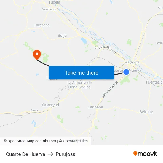 Cuarte De Huerva to Purujosa map