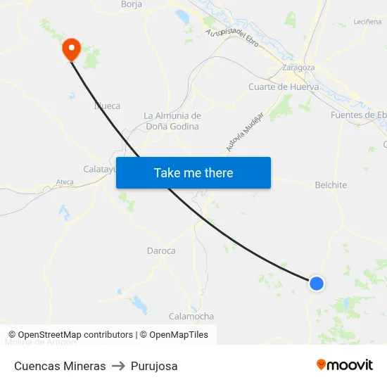Cuencas Mineras to Purujosa map