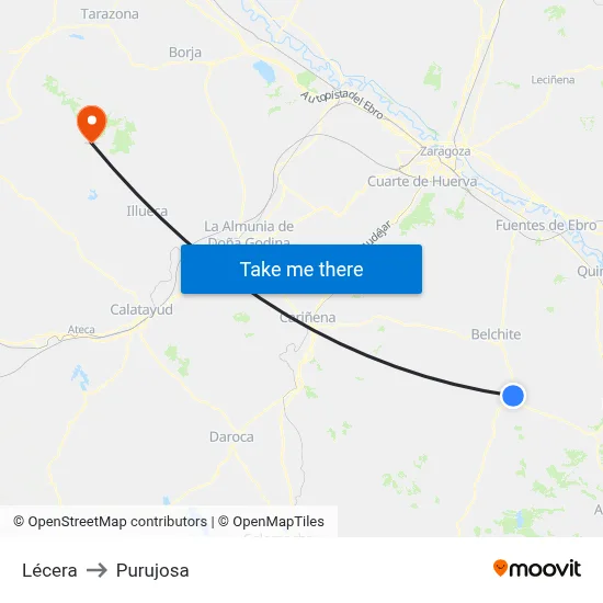 Lécera to Purujosa map