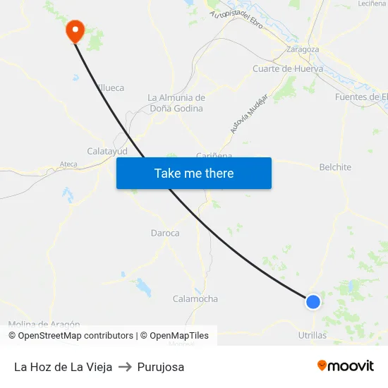 La Hoz de La Vieja to Purujosa map