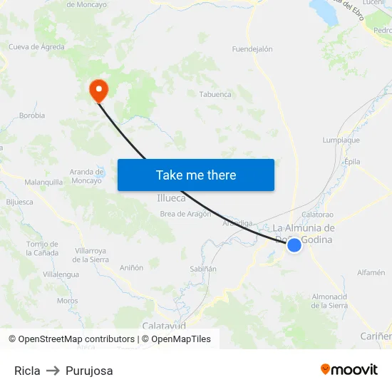 Ricla to Purujosa map