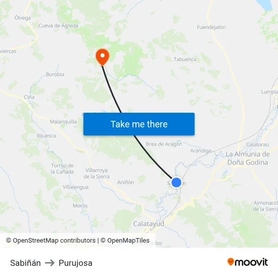 Sabiñán to Purujosa map