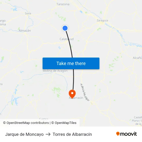 Jarque de Moncayo to Torres de Albarracín map