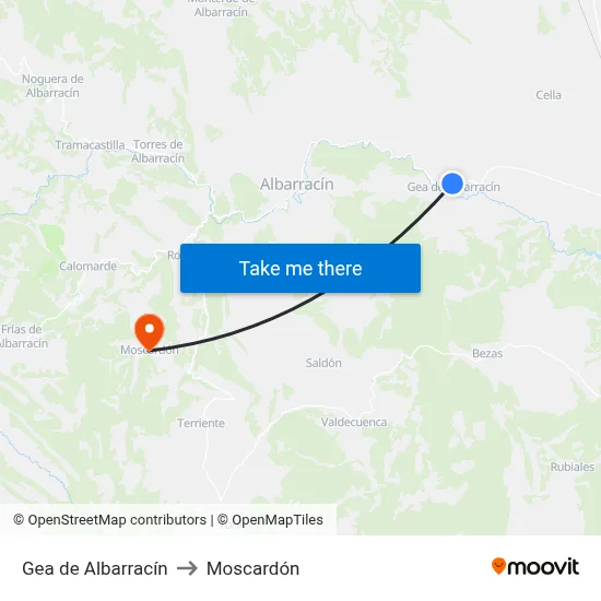 Gea de Albarracín to Moscardón map