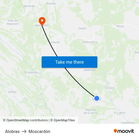 Alobras to Moscardón map
