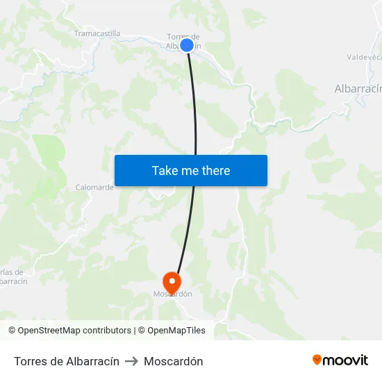 Torres de Albarracín to Moscardón map