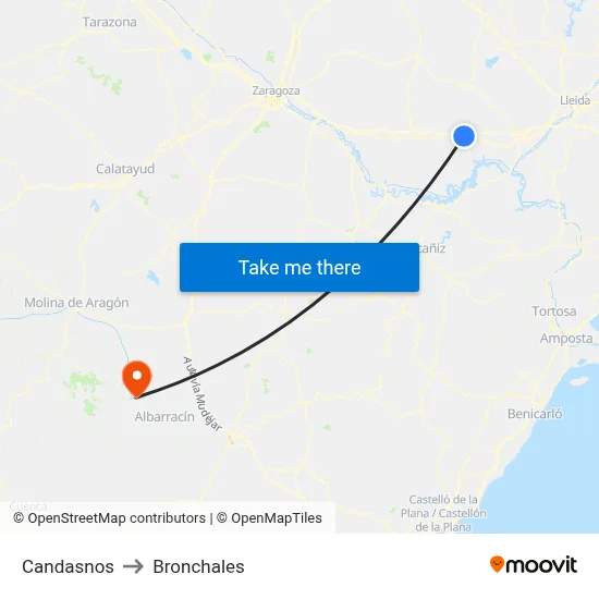 Candasnos to Bronchales map
