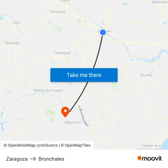 Zaragoza to Bronchales map