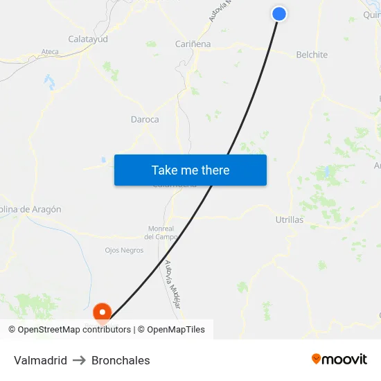 Valmadrid to Bronchales map