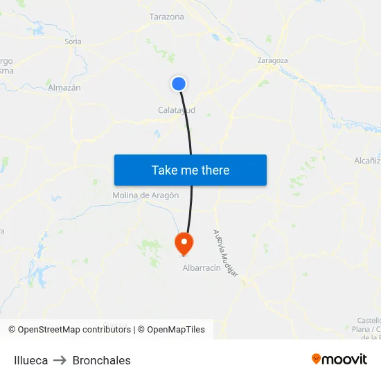 Illueca to Bronchales map