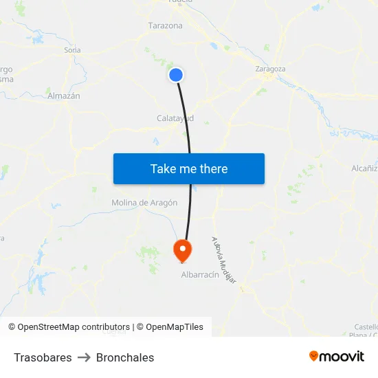 Trasobares to Bronchales map