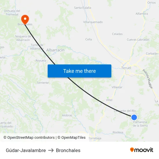 Gúdar-Javalambre to Bronchales map