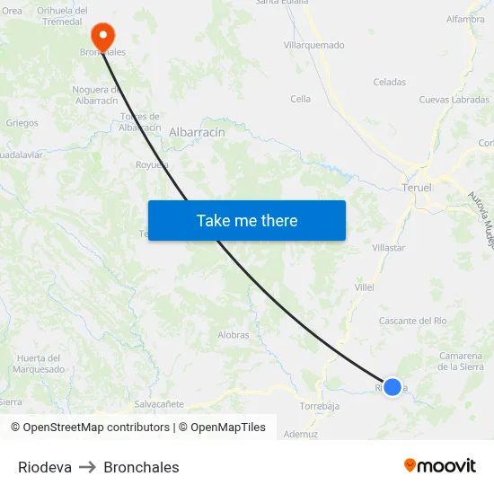 Riodeva to Bronchales map
