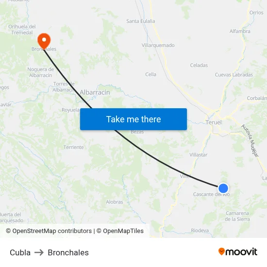 Cubla to Bronchales map