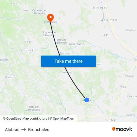 Alobras to Bronchales map
