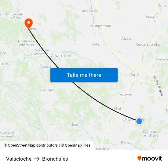 Valacloche to Bronchales map