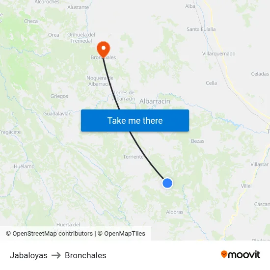 Jabaloyas to Bronchales map