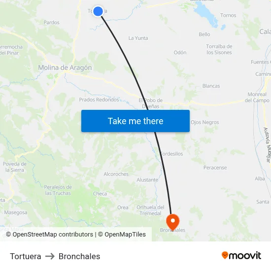 Tortuera to Bronchales map