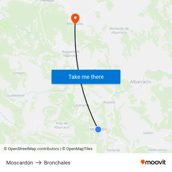 Moscardón to Bronchales map
