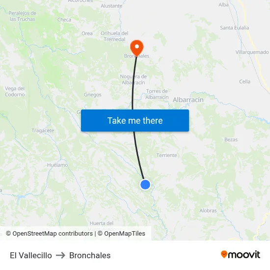 El Vallecillo to Bronchales map