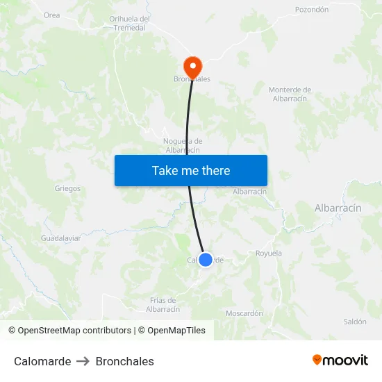 Calomarde to Bronchales map