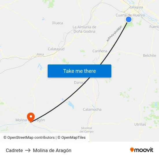 Cadrete to Molina de Aragón map