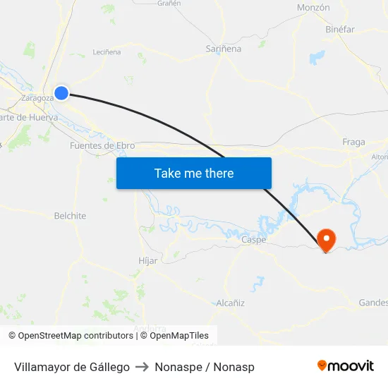 Villamayor de Gállego to Nonaspe / Nonasp map