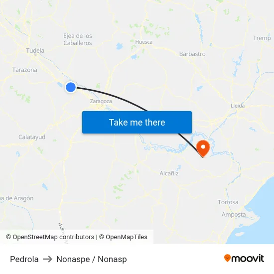 Pedrola to Nonaspe / Nonasp map
