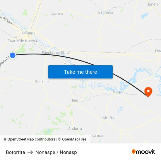 Botorrita to Nonaspe / Nonasp map
