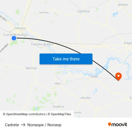 Cadrete to Nonaspe / Nonasp map