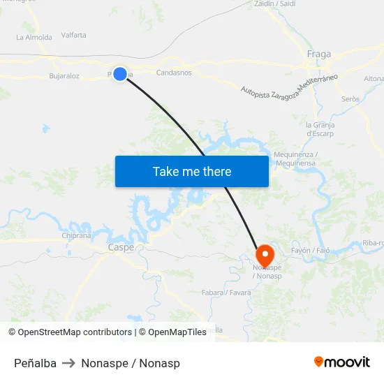 Peñalba to Nonaspe / Nonasp map