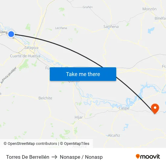 Torres De Berrellén to Nonaspe / Nonasp map