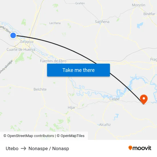 Utebo to Nonaspe / Nonasp map