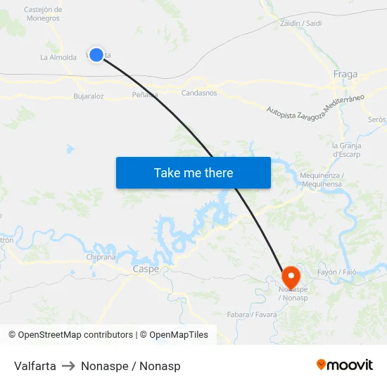 Valfarta to Nonaspe / Nonasp map