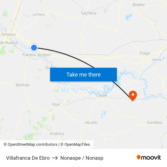 Villafranca De Ebro to Nonaspe / Nonasp map