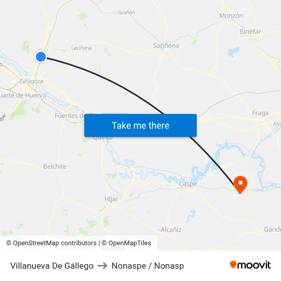 Villanueva De Gállego to Nonaspe / Nonasp map