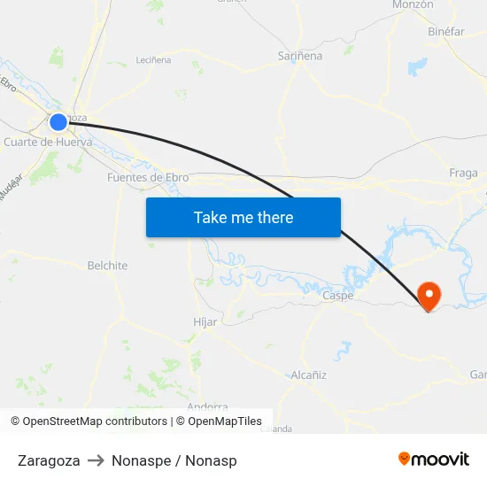 Zaragoza to Nonaspe / Nonasp map