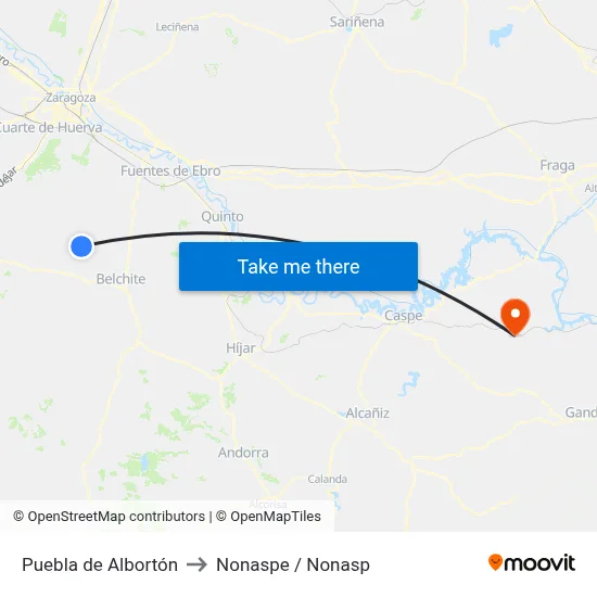 Puebla de Albortón to Nonaspe / Nonasp map