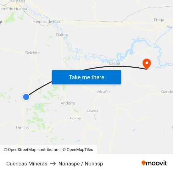 Cuencas Mineras to Nonaspe / Nonasp map