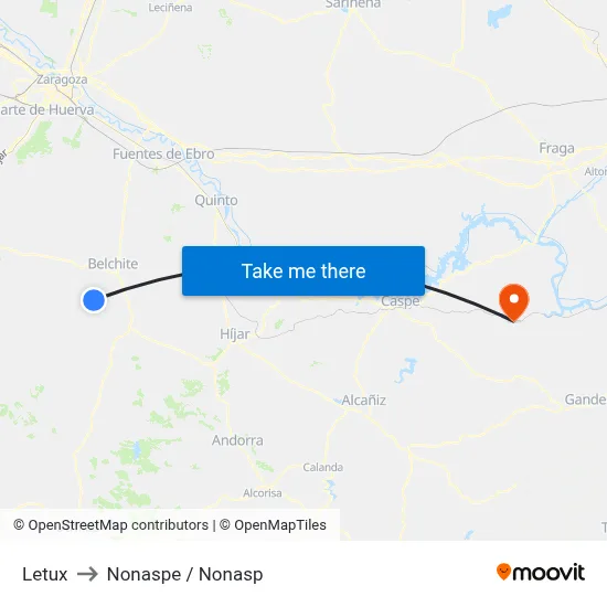 Letux to Nonaspe / Nonasp map