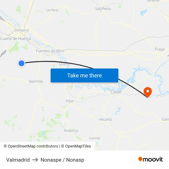 Valmadrid to Nonaspe / Nonasp map
