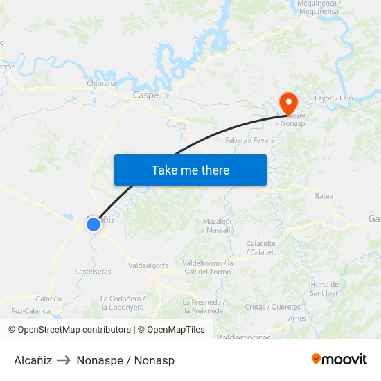 Alcañiz to Nonaspe / Nonasp map