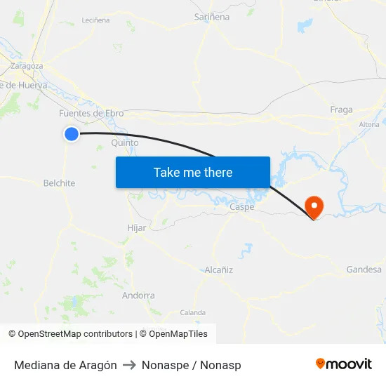 Mediana de Aragón to Nonaspe / Nonasp map