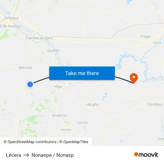 Lécera to Nonaspe / Nonasp map