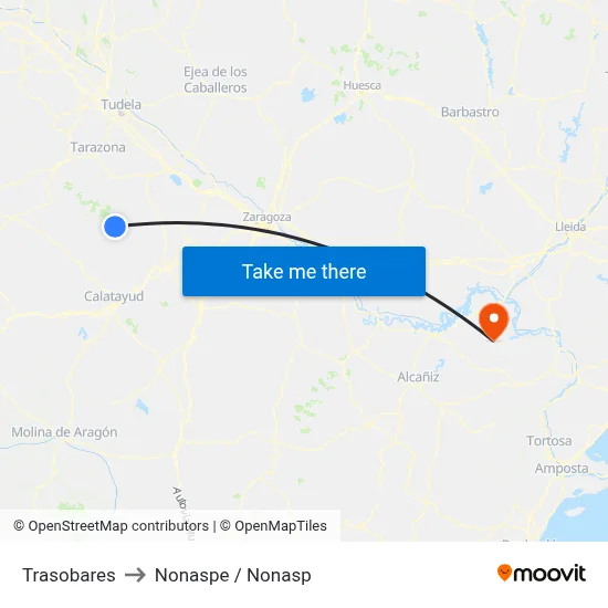 Trasobares to Nonaspe / Nonasp map