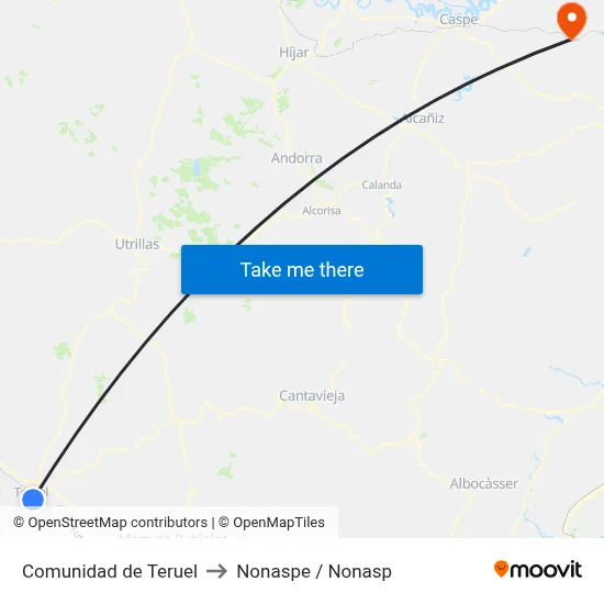 Comunidad de Teruel to Nonaspe / Nonasp map