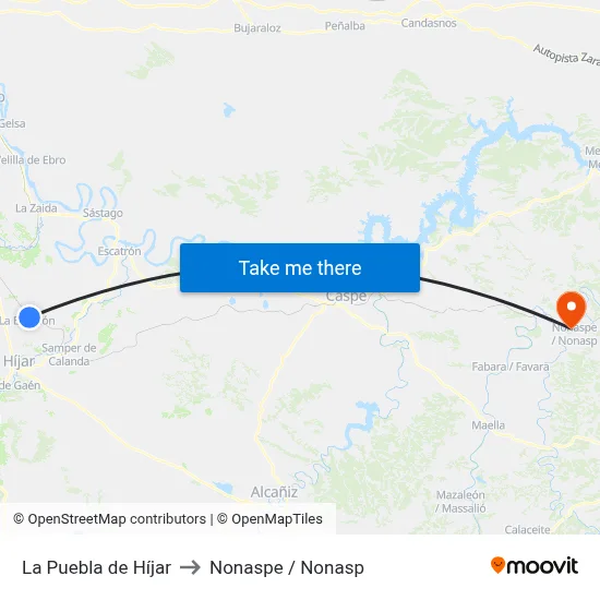 La Puebla de Híjar to Nonaspe / Nonasp map