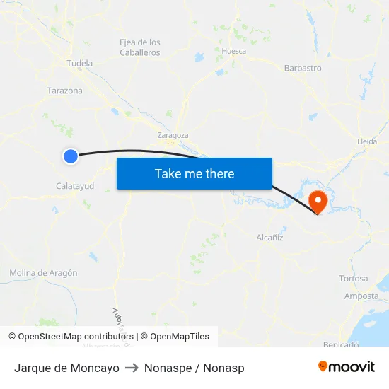 Jarque de Moncayo to Nonaspe / Nonasp map